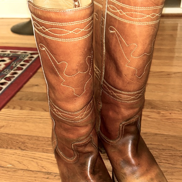 RARE VINTAGE Sz 9.5 CAMPUS long horn stitch 13.5” tall boots Brown leather - Picture 9 of 11